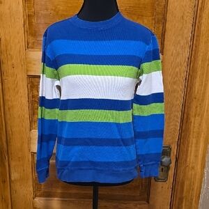 Old Navy Vibrant Blue and Green Preppy Striped Sweater 10/12